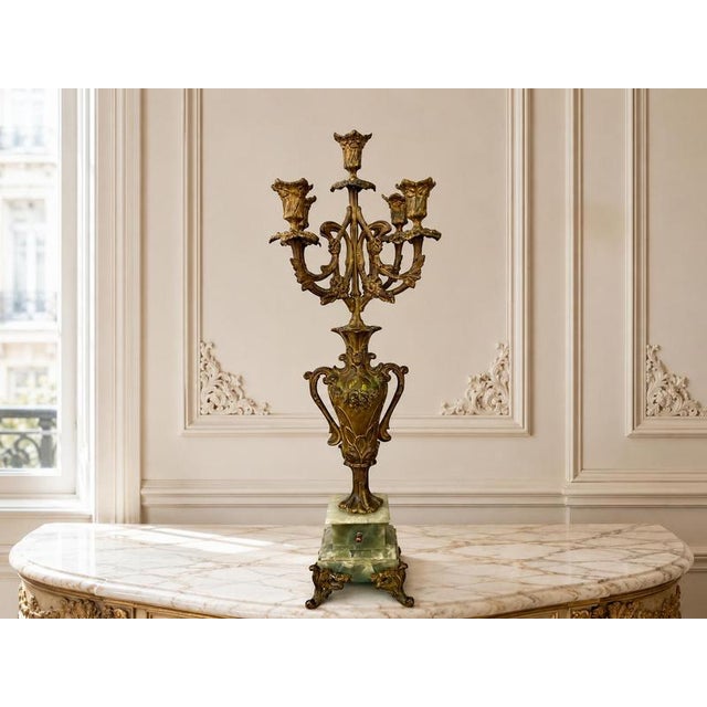Antique French Brass and Marble 5-Arm Candelabra For Sale - Image 12 of 12