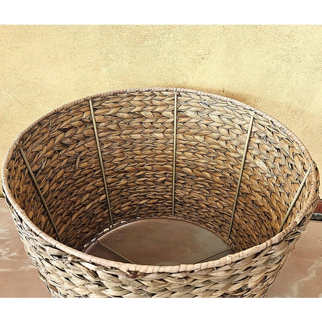 Late 20th Century Natural Woven Seagrass Drum Lamp Shade With Metal Spider Fitter, Coastal Boho Style For Sale - Image 13 of 18