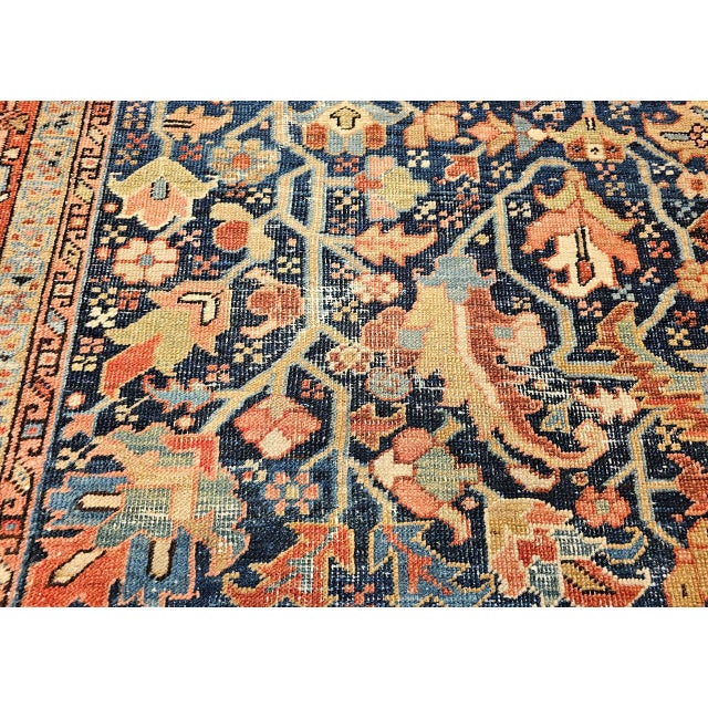 Persian Antique Persian Heriz Serapi Rug, Hand-Knotted Wool, Allover Tree of Life Pattern, Blue & Brick-Red, 9x12 For Sale - Image 3 of 18