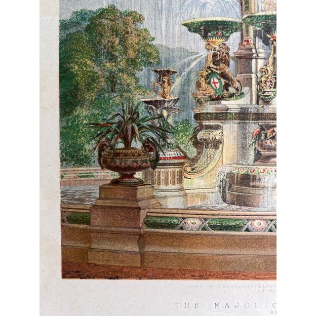Antique Victorian Chromolithograph “The Majolica Fountain” by Minton & Co., England, Plate 300, C. 1870 For Sale In Houston - Image 6 of 7