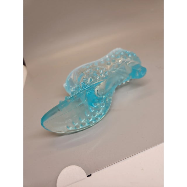 Figurative Vintage Fenton Glass Shoe Slipper Hobnail Blue Turquoise Opalescent Cat Head For Sale - Image 3 of 6