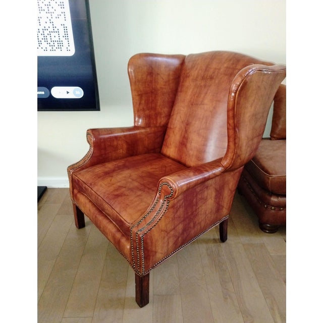 Traditional Elevate Your Space With This Stunning Vintage Dutch Cognac Colored Wingback Leather Club Chair For Sale - Image 3 of 12