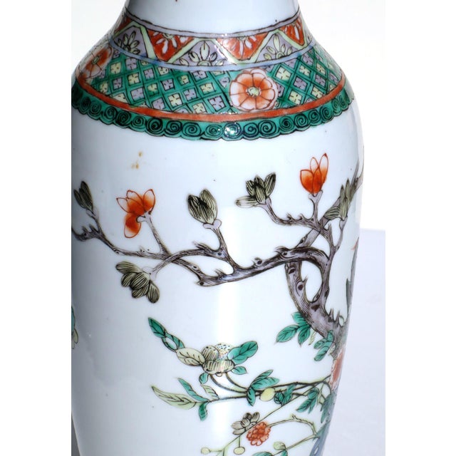 Famille Verte Qing Dinasty Chinese Art Porcelain Vase, 1800s For Sale - Image 4 of 9