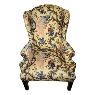 Vintage Chinoiserie Wingback Chair With Pheasant Accents For Sale