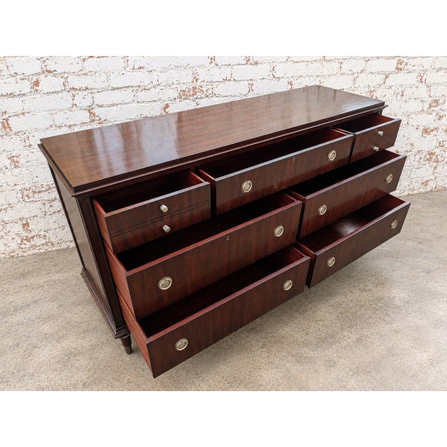 Vintage MCM Henredon Solid Mahogany 7 Drawer Dresser With Silver Tapered Legs For Sale In New York - Image 6 of 8