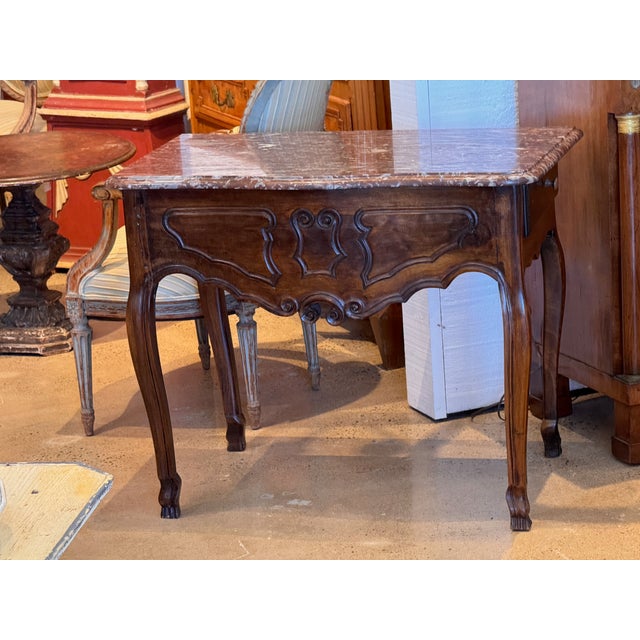 19th Century French Walnut Marble Top Console For Sale - Image 10 of 13