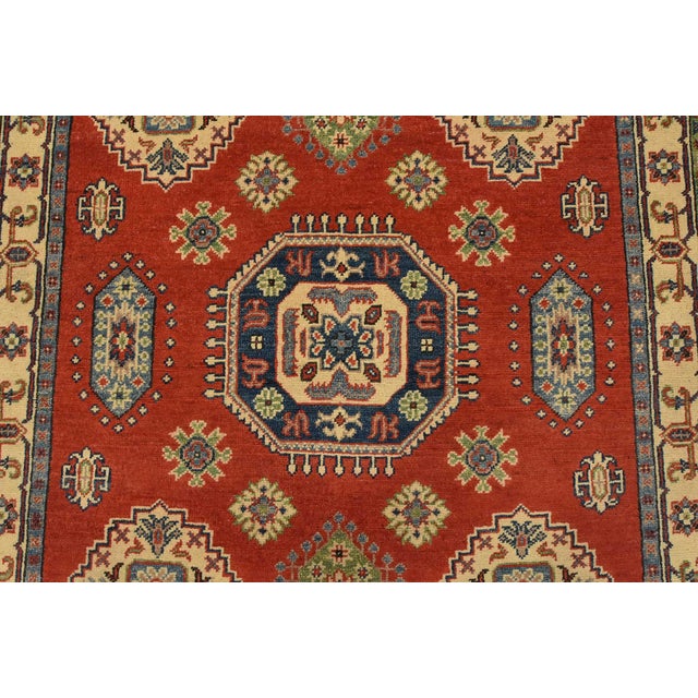 2020s Kazak Rug 4′ X 6’2” Red Wool Tribal Hand-Knotted Oriental Carpet For Sale - Image 5 of 12