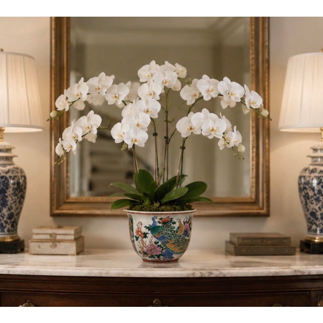 Vintage Chinoiserie Ceramic Peacock and Peony Fishbowl Jardinier Vase For Sale - Image 10 of 12