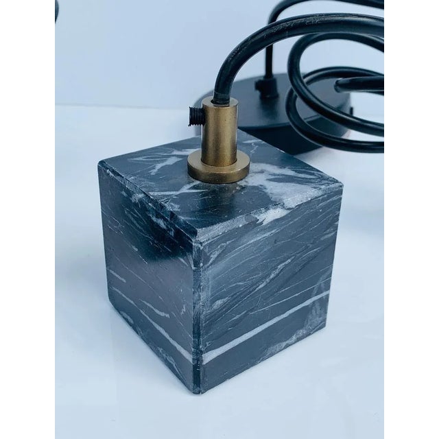 Metal Black Marble & Brass Pendant Lights - a Pair For Sale - Image 7 of 10
