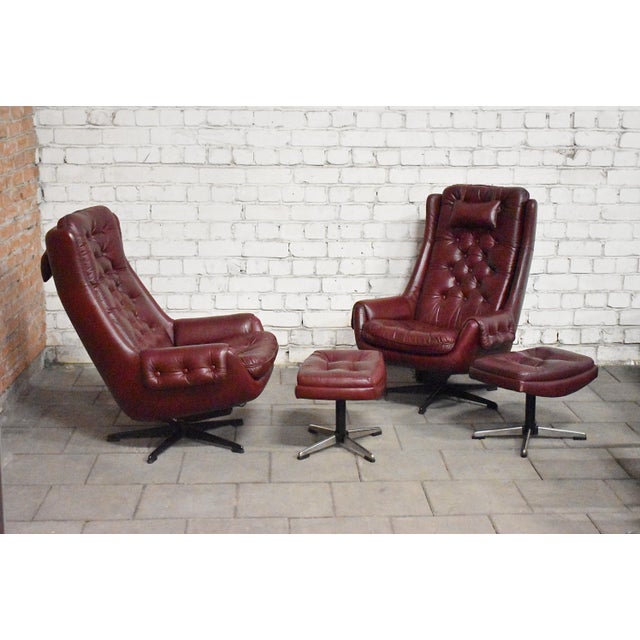 Mid-Century Modern Swivel Chairs with Ottomans from T. J. Laitinen, Finland, 1970s, Set of 4 For Sale - Image 3 of 7