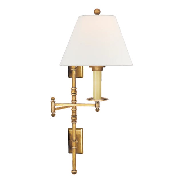 Dorchester Double Backplate Swing Arm in Antique-Burnished Brass with Linen Shade Designer: Chapman & Myers Finish:...