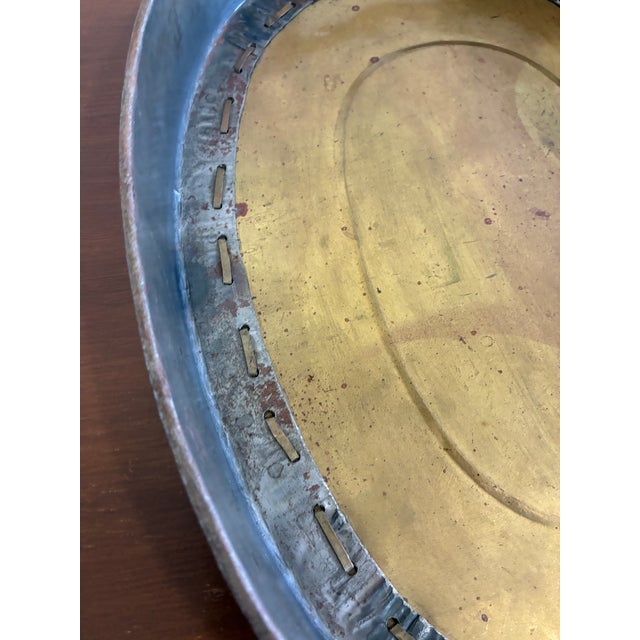 Brass Vintage Oval Brass and Metal Serving Tray With Handles For Sale - Image 8 of 11