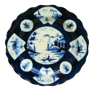 18th Century English Bow Worcester Porcelain Plate in Chinese Kangxi Style Powder Blue Glaze