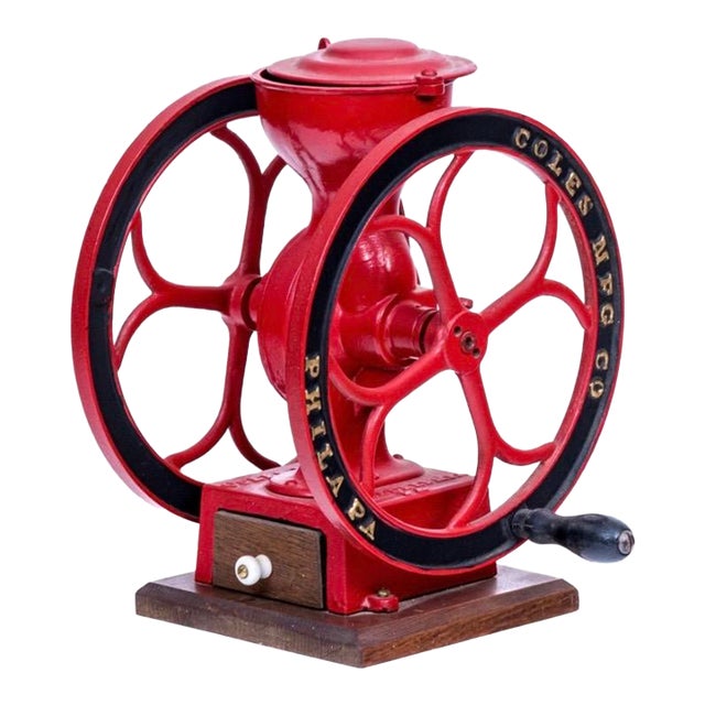 Antique Painted Iron Coles MFG Co. Coffee Grinder For Sale