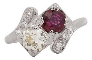 1.28 Carat Ruby & Diamond 14k White Gold Toi Et Moi Ring Size 6.75