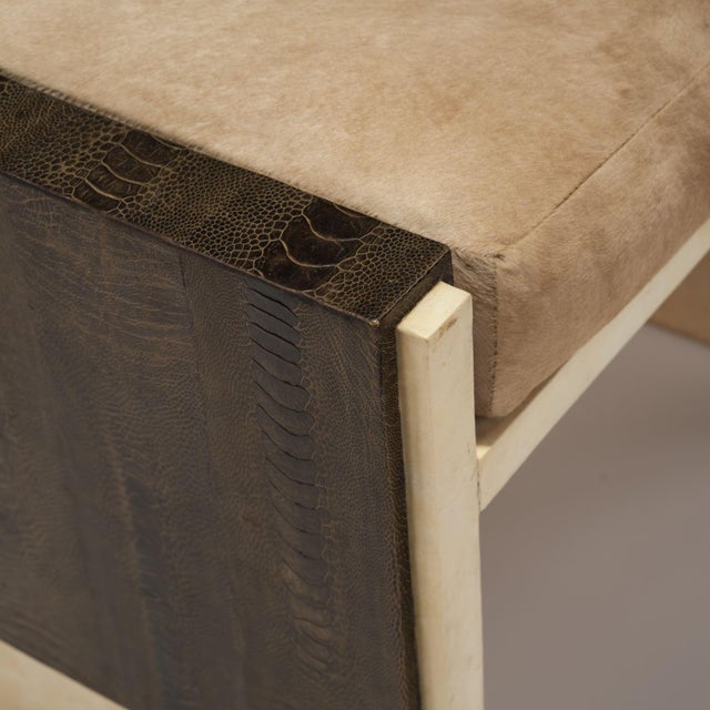 R & Y Augousti Parchment Vanity & Snakeskin Bench. France, Late 20th Century, 2 Pieces For Sale - Image 10 of 11