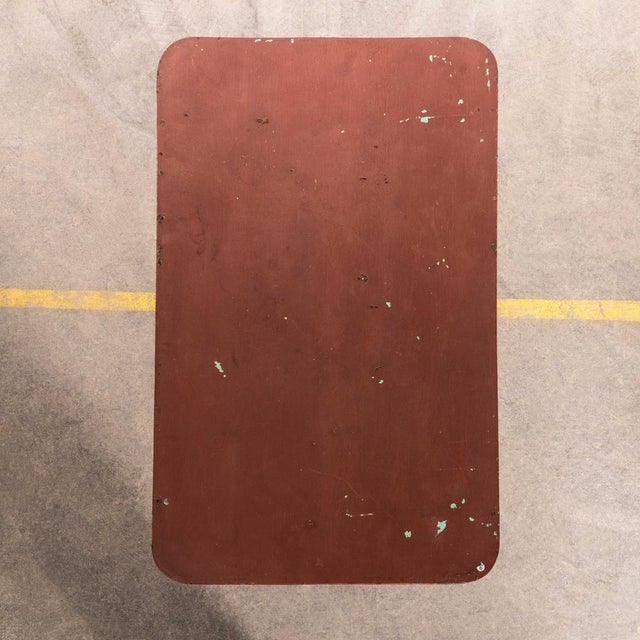 1950's French Red Rectangular Metal Folding Dining Table. Good honest French metal dining table with a hand forged classic...