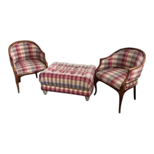 Late 20th Century Three 3 Piece Set: Tufted Ottoman & Matching Chairs