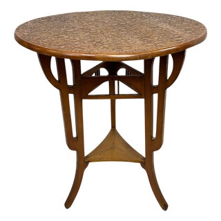 Art Nouveau Round Coffee Table with Carved Top, 1890s For Sale