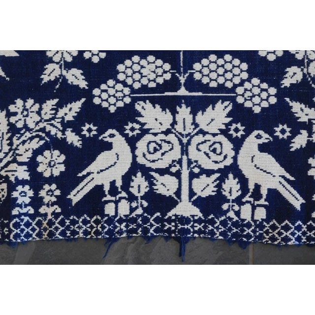 19th Century George Heilbronn Blue Jacquard Coverlet Dated 1854 Lancaster Ohio For Sale - Image 4 of 12