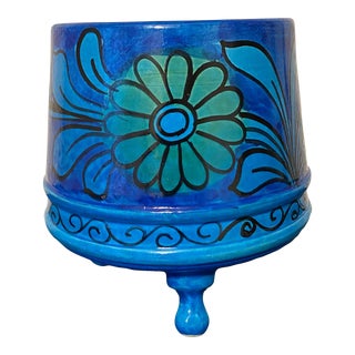 Large Mid-Century Italian Mario Bellini Blue Flower Footed Planter For Sale