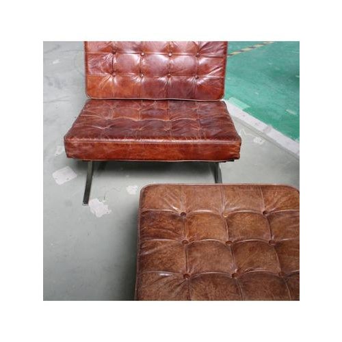 Set of Barcelona Armchair by Ludwig Mies van der Rohe and Ottoman from Knoll, 2008 For Sale - Image 13 of 16