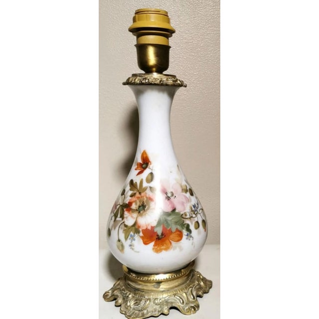Napoleon III Style French Hand Painted Opaline Glass Oil Lamps - a Pair For Sale - Image 4 of 13