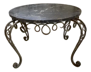 Metal and Black Marble Coffee Table by René Drouet, 1960s