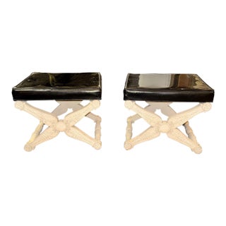 Pair of French Carved and Painted X Form Benches For Sale
