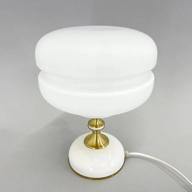 Milk Glass Brass Table Lamp attributed to Napako, 1970s For Sale - Image 3 of 11