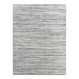 6x9 Ivory Hand-Knotted Wool Subtle Linear Textured Geometric Modern Carpet Rug For Sale