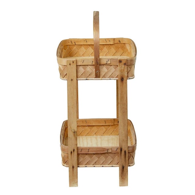 Early 20th Century Handmade Woven Pine 2-Tier Stand, 1910s For Sale - Image 4 of 8