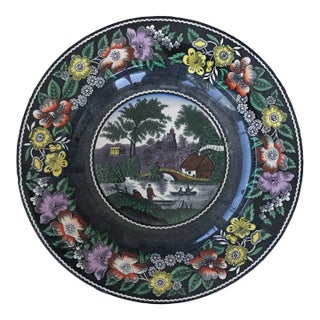 Late 19th Century Black & White Dutch Platter With Hand Painted Details For Sale