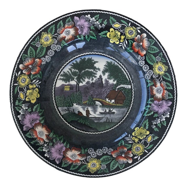 Late 19th Century Black & White Dutch Platter With Hand Painted Details For Sale