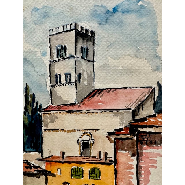 Rustic Henry Emil Salloch Original Watercolor on Paper Il Duomo, Barga Italy. 1970. For Sale - Image 3 of 7
