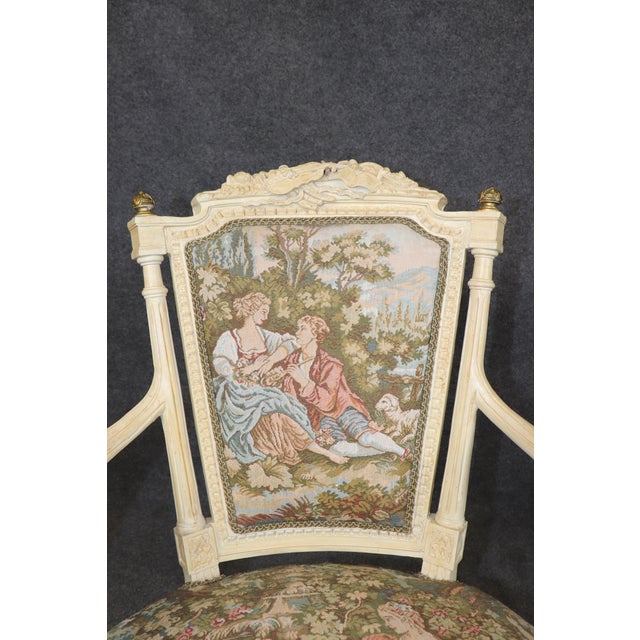 Early 20th C Pair Louis XVI Style Creme Painted W/ Gold Accent Armchairs For Sale - Image 14 of 15