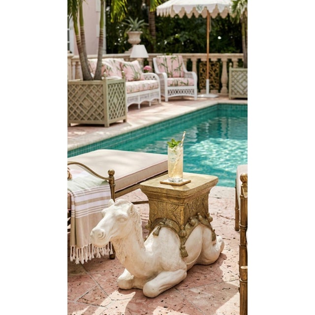 Large Vintage Plaster Camel Palm Beach Regency Garden Stool For Sale - Image 10 of 11