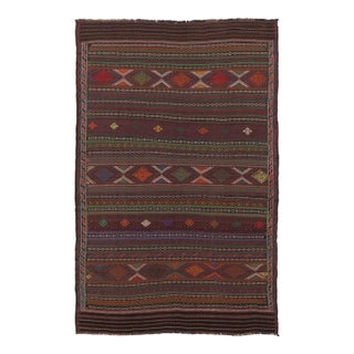 Vintage Persian Soumak Kilim, Burgundy With Vibrant Tribal Motifs - Rug & Kilim For Sale