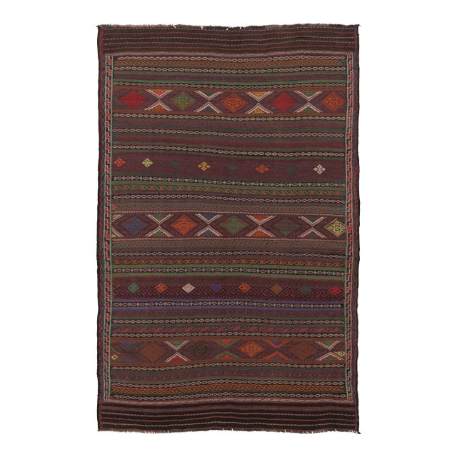 Vintage Persian Soumak Kilim, Burgundy With Vibrant Tribal Motifs - Rug & Kilim For Sale