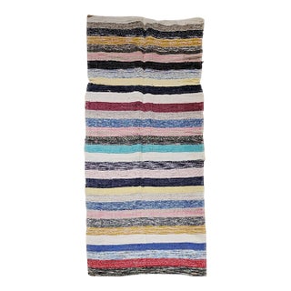 Vintage American Rag Rug, Handwoven Wool & Cotton, Multicolor Stripe Pattern, 3x7 For Sale