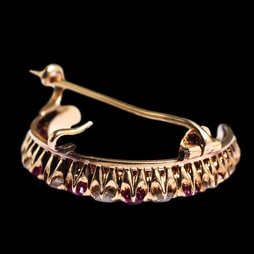 Antique Victorian 18 Karat Gold Crescent Brooch with Ruby and Diamond, 1880s For Sale - Image 13 of 18