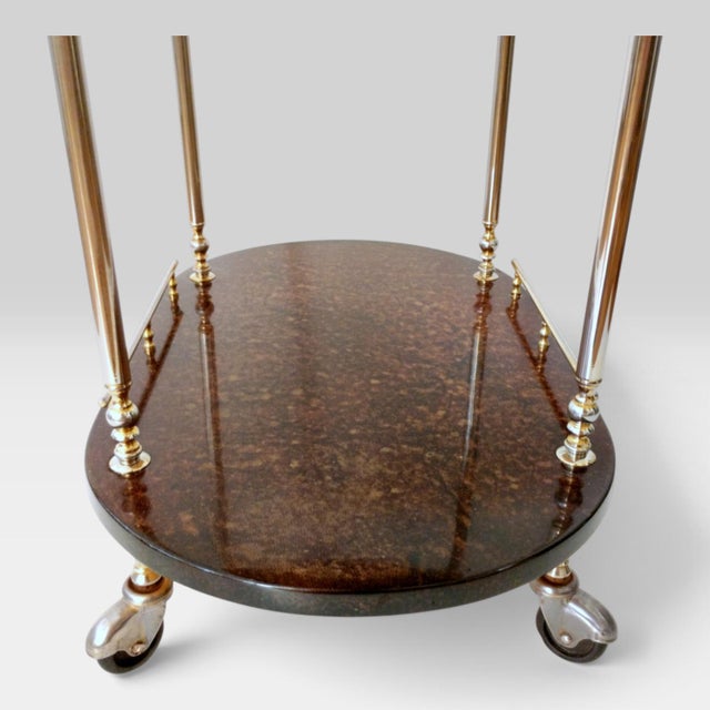 Mid-Century Modern Italian Serving Trolley Bar Cart in Lacquered Goatskin Parchment, 1960s For Sale - Image 11 of 18