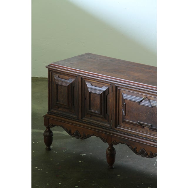 Wood Large Vintage Brutalist Danish Dark Stained Oak Sideboard, 1940s For Sale - Image 7 of 18