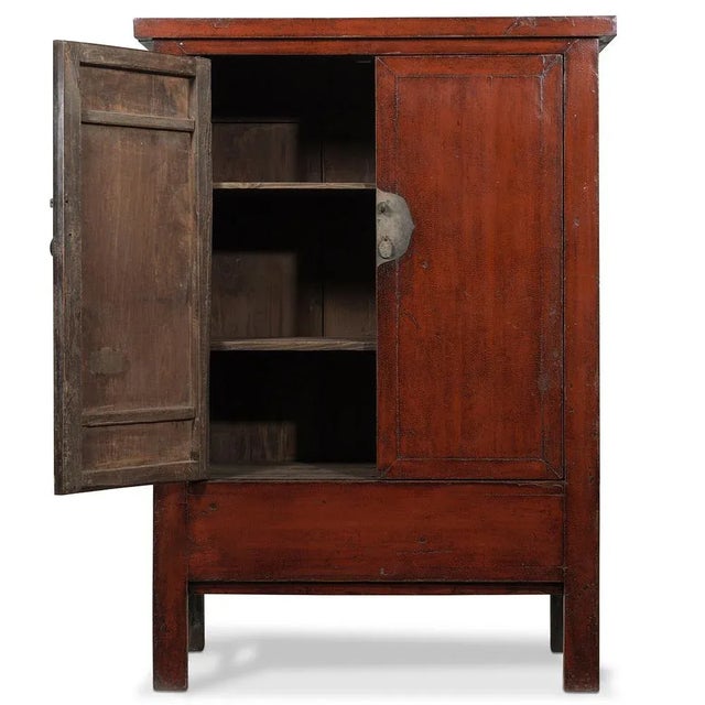 Antique Chinese Red Lacquered Wedding Cabinet For Sale - Image 3 of 9