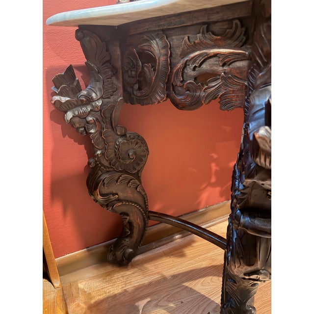 Design Toscano Hapsburg Solid Mahogany Rococo Console Table & Mirror Set - Genuine White Marble Top For Sale - Image 9 of 9
