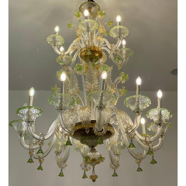 Green Green and Gold Murano Glass Chandelier, 1990s For Sale - Image 8 of 14