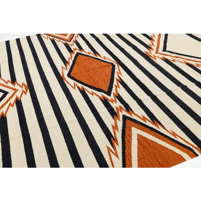 Cream 9x12 Modern Navajo-Inspired Geometric Wool Rug– Terracotta, Black & Cream For Sale - Image 8 of 11