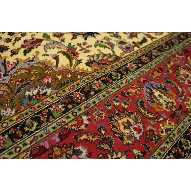 Refined Ivory Background Color With Rosette Claret Border Overall-Medallion Patterns Antique Persian Tabriz Rug For Sale In New York - Image 6 of 9