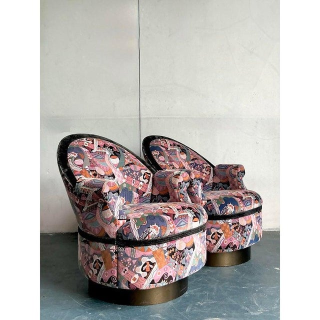 Late 20th Century Vintage Postmodern Martin Barttrud Printed Swivel Chairs - A Pair For Sale - Image 5 of 11