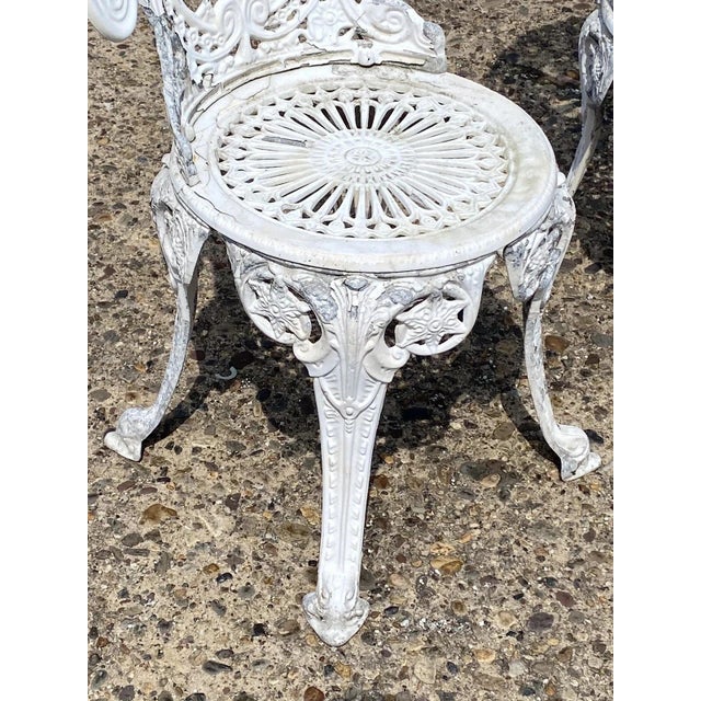 Late 20th Century Cast Aluminum Antique Victorian Style Outdoor Garden Bistro Side Chairs - Pair For Sale - Image 5 of 11